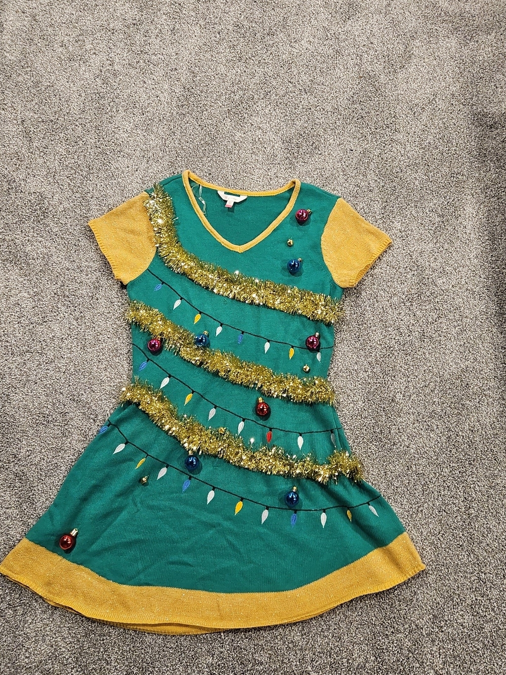 Green & Gold Holiday Tree Sweater Dress
